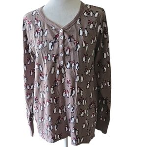 Vera Bradley Penguin Print Long Sleeve Pajama/Lounge Top